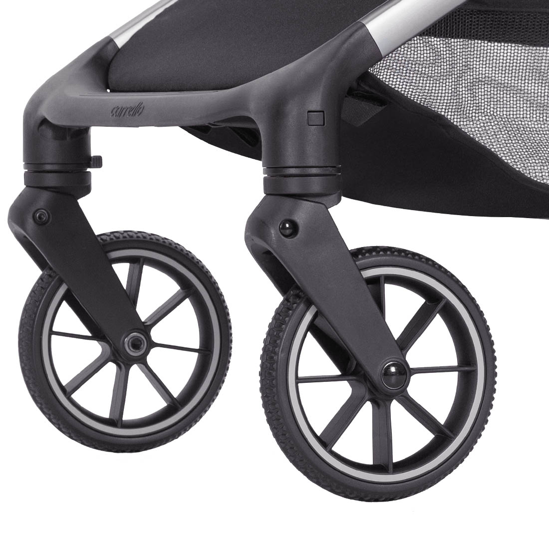 Cochecito Atom M 2025 Ruedas delanteras giratorias con bloqueo.