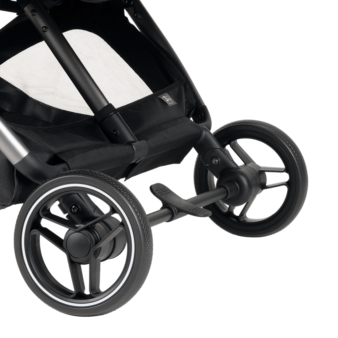 Прогулочная коляска для двойни Link ANIM Колеса из материала Elastic Rubber оснащены амортизацией и обеспечивают плавный ход по различным типам покрытия.