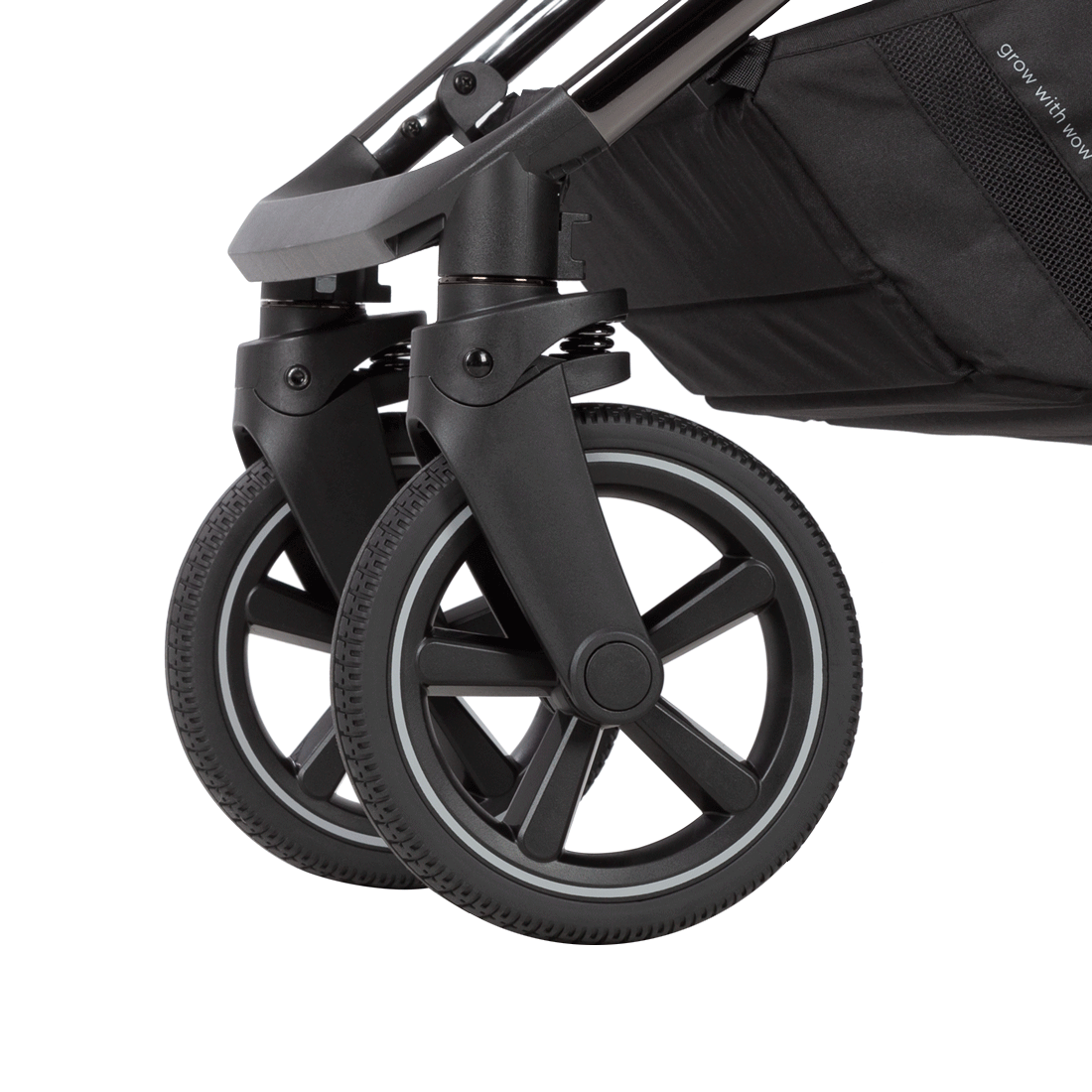 Универсальная коляска Ultimo CH 2 в 1 2025 ANIM Передние колёса поворотные, оснащены амортизацией, обеспечивающей плавный ход на неровных поверхностях.