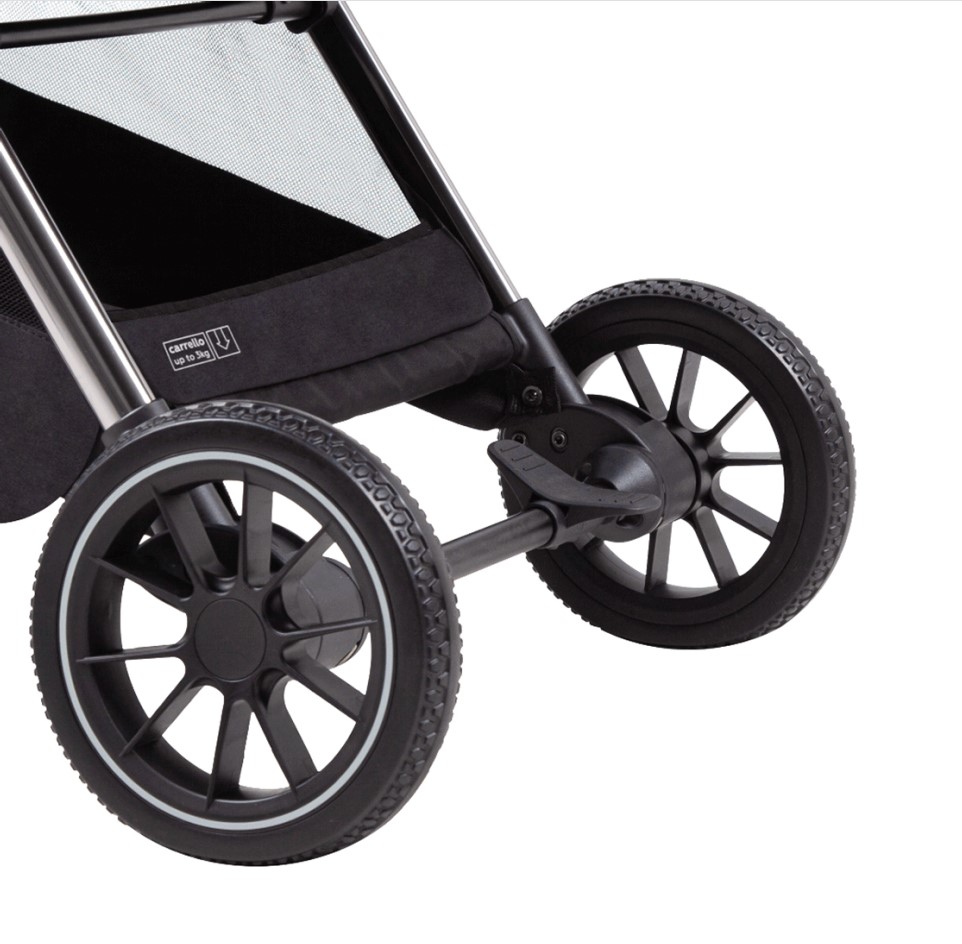 Прогулочная коляска Delta ANIM Протектор на резиновых покрышках колёс обеспечит должное сцепление с дорожным покрытием, диаметр колёс обеспечивает достаточную проходимость в любое время года.  Все колёса быстросъёмные.